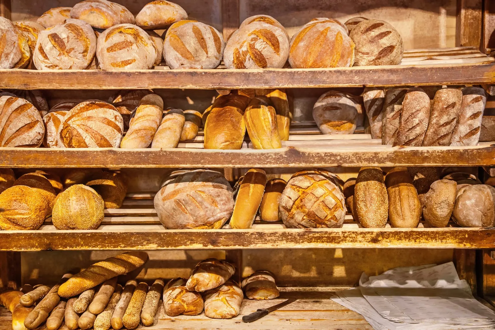 Shelves of bread